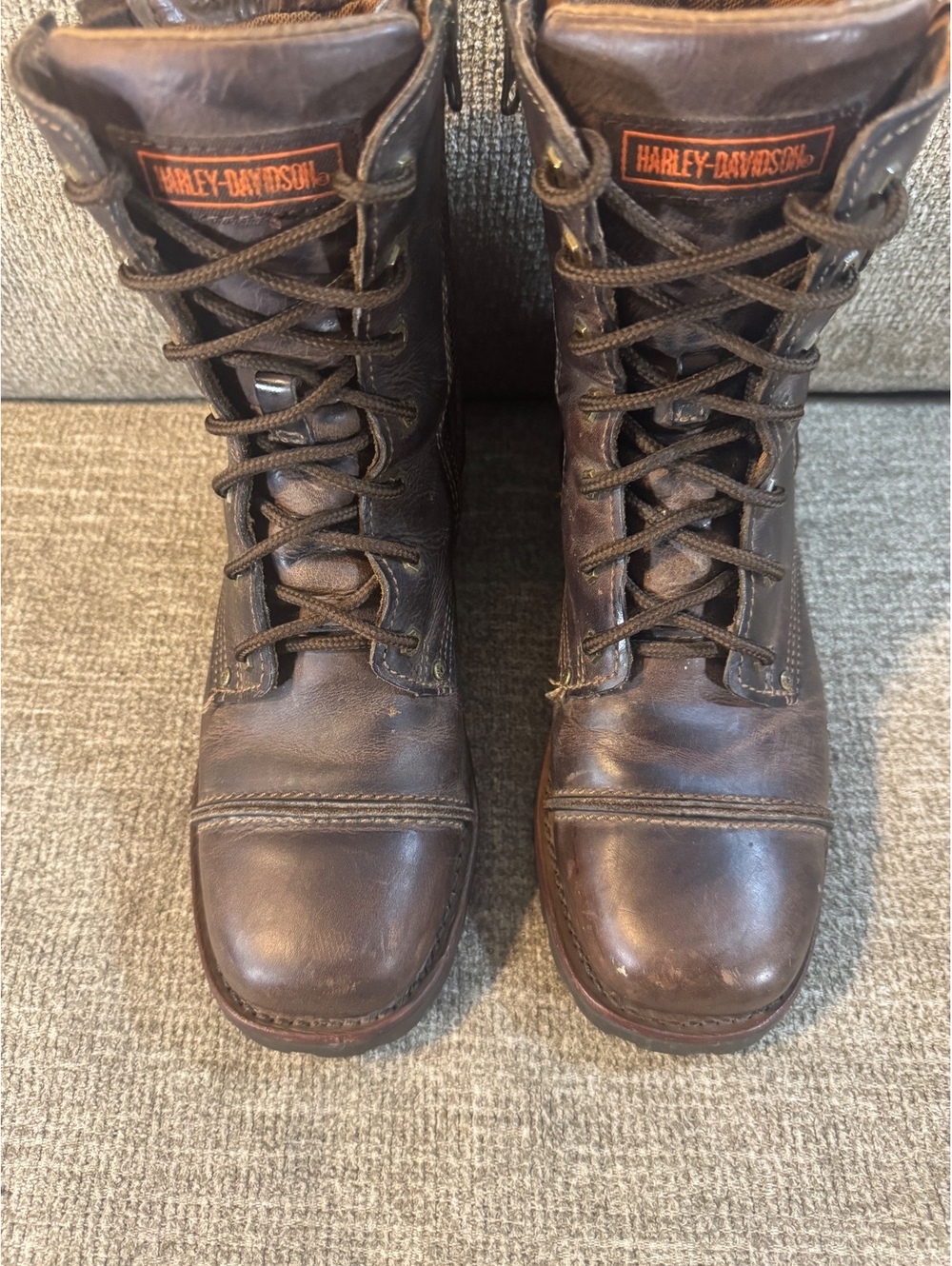 Harley-Davidson Brown Leather Lace-Up Zip Moto Boots 84036 Women's 7.5 - Picture 2 of 10